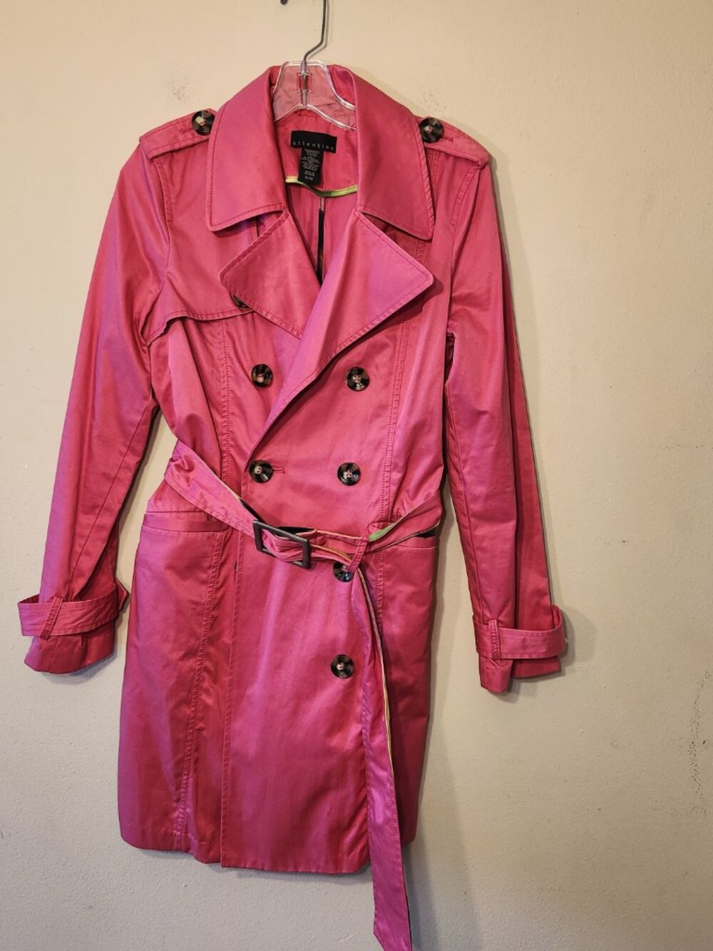 Attention Hot Pink Trench Coat with belt size Medium